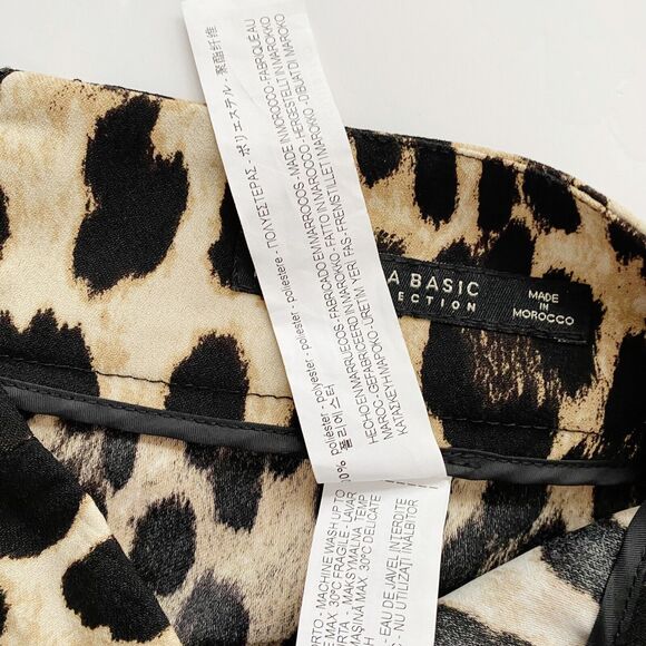 Zara Basics Shorts Womens Small Brown Black Leopard Print Pleated Pockets - Picture 7 of 9